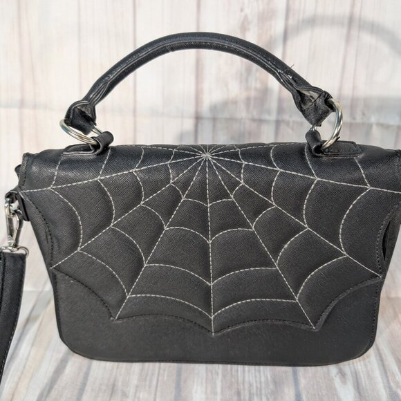 Mad Engine Black Spider Web Halloween Shoulder Handbag Purse - Picture 2 of 7